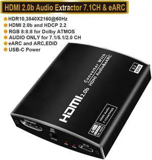 4K 60Hz HDMI eARC Audio Extractor Splitter ARC HDMI Audio Extractor 18.5Gbps HDR 7.1CH HDCP EDID DTS For HDTV Amplifier Speaker