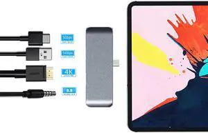 Aluminum USB C Hub 4-in-1 Combo Hub Adapter - 1 USB 3.0 Port, 3.5mm Headphone Jack, PD Charging and 4k HDMI - Compatible with iPad Pro 11"/12.9" 2018 MacBook Air, 2018 iPad Air, Space Grey