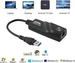 USB 3.0 to Ethernet Adapter, USB to RJ45 Gigabit Network LAN Wired Adapter 10/100/1000Mbps Compatible with Mac OS X, Linux, Chrome OS, Windows 10/8.1/8/7/XP/Vista