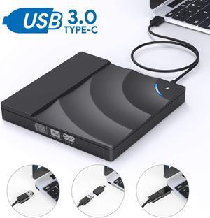 External DVD Drive, Portable CD DVD Player with USB3.0 and Type-C Interface for Windows, Laptop, Mac, MacBook Air/Pro