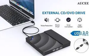 DVD Drive, Kingbox Dual USB-C USB 3.0 Portable CD/DVD Rewriter Burner Optical Drive for Laptop Notebook Desktop PC Computer Windows Linux OS Apple Mac MacBook Pro Air iMac