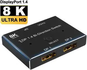DisplayPort Switch 8K Splitter Bidirectional DP 1.4 Switcher 2 in 1 Out/1 in 2 Out Supports 8K@60Hz 4K@120Hz Compatible with PC Host Monitor Laptop etc