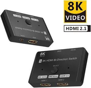 Bi-Directional HDMI 2.1 HDR 2In 1Out/1In 2Out 8K Switcher 8K@60Hz 4K@120Hz HDR 48Gbps 3D HDMI Video Converter Compatible with PS5 Xbox x HDMI TVs Monitors