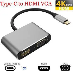 USB C to HDMI VGA Adapter, USB Type C Hub with 4K HDMI, 1080P VGA, 2 in 1 Type C Multiport Converter for MacBook Pro/iPad Pro/Google PixelBook/Dell XPS