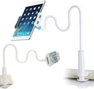 Gooseneck iPad Holder, Cell Phone Desk Mount Tablet Holder iPad Stand for Office Kitchen Bed, Fits 4"-10.6" iPad Android Tablet & Mobile iPhone X 8 7, Strong Flexible Arm