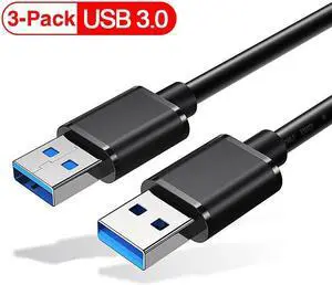 USB3.0 to USB3.0 Cable [1.6Ft, 3-Pack], USB 3.0 Male to Male Type A to Type A Double Sided USB Cord for Data Transfer Compatible for Hard Drive, Laptop, DVD Player, TV, USB 3.0 Hub, Monitor