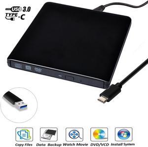 Aluminum External DVD Drive USB 3.0/Type-C Portable Pop-up CD/DVD+/-RW Burner Player USB C Superdrive CD ROM for Laptop Mac MacBook Pro Air Windows Desktop PC (XD058), Black