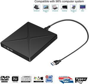 External DVD Drive USB 3.0/Type-C Portable Pop-up CD/DVD+/-RW Burner Player USB C Superdrive CD ROM Support SD Card Reader for Laptop Mac MacBook Pro Air Windows Desktop PC