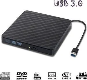 External CD Drive, BEVA Portable Slim USB 3.0 DVD CD Player Burner RW Writer, Copier, Reader for Laptop, Notebook, Desktop, Mac, Support Windows 7/8/ 10/ XP/Mac OS -Black