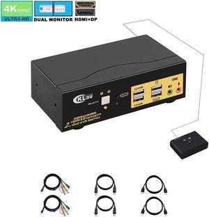 CKLau 4Kx2K@60Hz 2 Port HDMI + Displayport Dual Monitor KVM Switch with Audio, USB 2.0 Hub and Cables Support HDMI 2.0, HDCP 2.2, HDR 10