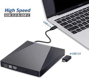 External CD DVD Drive, USB 3.0 & Type-C External DVD Drive, CD DVD Burner Player Writer CD DVD +/- RW for Windows 10 8 7 XP Vista Mac OS MacBook Air, MacBook Pro PC Laptop