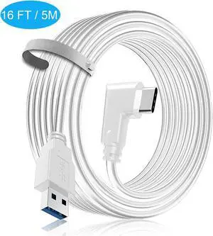 Link Cable for Oculus Quest 2/1 16FT / 5M - VR Accessories for Meta Quest 2 and PC/Steam VR Quest - USB 3.2 VR Headset Link Cable Faster and Stable for Computer Gaming and Others (White, A to C)