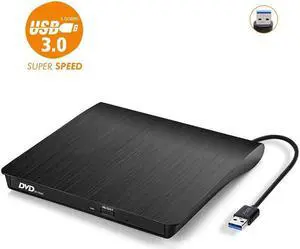External CD Drive, USB 3.0 Portable CD/DVD +/-RW Drive Slim DVD/CD ROM Rewriter Burner Compatible with Laptop Desktop PC Windows Linux OS Apple Mac (Color: Black)