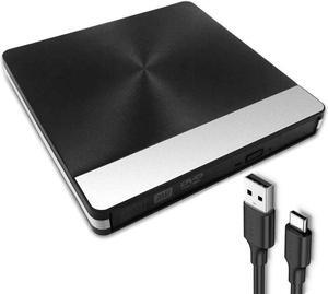 USB 3.0 USB C 2-in-1 External DVD Drive - Slim Type-C CD DVD +/-RW Drive Rewriter Burner, High Speed Data Transfer Disk Drive for Laptop Desktop MacBook Mac OS Windows