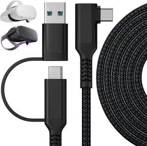 USB C & USB A (2 in 1) to USB C Link Cable 10FT/3M Compatible with Oculus/Meta Quest 2, High Speed PC Data Transfer Link Cable, Fast Charging USB 3.1 Gen2 to USB C Cable for VR Headset and Gaming PC
