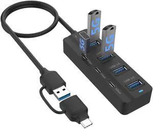 USB C Hub,7 Port USB 3.0 Hub, USB C to USB C Adapter, USB Splitter with 1.6 ft Cable, USB Hub with 4*USB3.0 Ports, 3 *USB C Ports for Laptop MacBook Surface Pro and More USB/USB C Devices