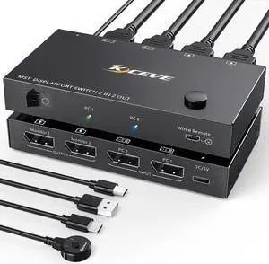 2 Ports DP Displayport Switch Splitter 2 in 2 Out, MST SST DisplayPort Switcher Splitter for 2 Computers Switch to 2 Monitors, Support 4K @60Hz Resolution Compatible with Desktop and Laptop