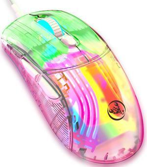 Transparent Gaming Mouse, USB Wired Computer Mice with 13 RGB Light Modes, 6 Levels of Adjustable DPl [up to 1280 dpi], PC Gaming Mice Electronic Competition Office Mouse for Windows/Mac iOS