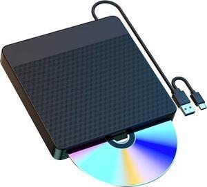 External CD/DVD Drive for Laptop, USB 3.0 Type-C Slot-in CD DVD Burner Player CD ROM Writer External Disk Drive Optical with Laptop PC Linux M-ac-Book Desktop for Windows 7/9/10/11 Linux MacOS