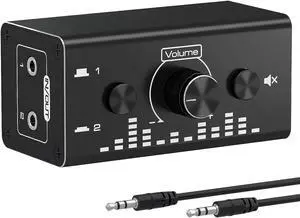 3.5mm Jack Audio Switch, 2 In 1 Out / 1 In 2 Out Audio Switcher Audio Selector with 3.5mm Audio Cable and Volume Control for PC Phone Laptop Headphone