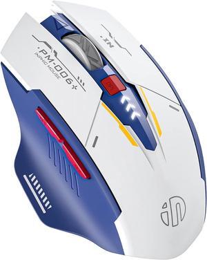 RF Wireless Mouse, Rechargeable Wireless Mouse, Ergonomic Silent Mice with 2.4G USB Receiver Mecha Style Mouse Wireless for Laptop Computer Windows 7/8/10/XP, Vista and Mac OS system, Blue & White