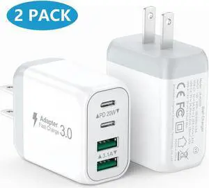 [2-Pack] 40W USB C Wall Plug, 4 Port Fast Charging Block PD 3.0 Multi Port Type C Adapter Cube for i-Phone 15/13/13pro/12/12pro/XR/SE, i-Pad Pro/Mini/Air, Google Pixel/Pixel 3a/ XL/3/2XL