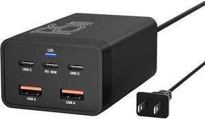 125W GaN 5-Port USB Charger, USB Fast Charging Station, Multi Ports USB Charging Hub with LED Display, Compatible with i-Phone15/14/Pro/13/12,Ga-laxy S23/S22/S21, Note 20 Ultra, L-G, H-T-C, and More