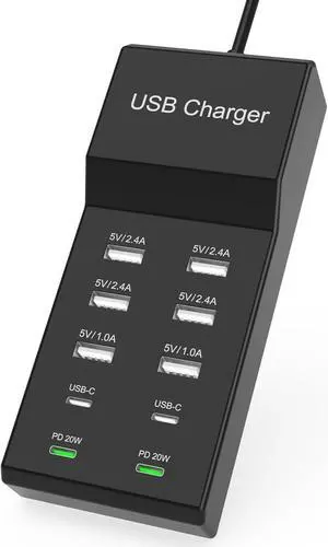 USB C Fast Charger Station, 100W 10 Ports USB C Charging Station Hub Block Portable Wall Charger 4 USB-C & 6 USB-A Ports for i-P-hone 15 14 13 12 11 X 9 8 7 Pixel Note Galaxy Headphones Watch Tablet..
