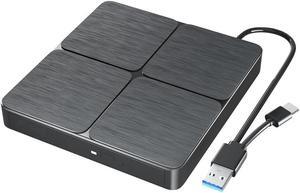 External CD DVD Drive, USB 3.0 and Type-C Portable External CD Burner DVD Drive Slim CD DVD +/-RW Reader Player, External CD/DVD Optical Drive for Mac,PC,Laptop,Desktop,MacOS,Windows XP/7/8/10/11