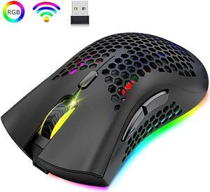 Gaming Mice Wireless Lightweight Gaming Mouse with 7 Button Multi RGB Backlit Perforated Ergonomic Shell Optical Sensor Adjustable DPI Rechargeable 800mAh Battery USB Receiver for PC Laptop