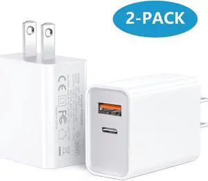 [2 Pack] USB C Charger, 30W PD QC 3.0 Dual Port Type C Charger Fast Charging Block, USB C Wall Plug Adapter for Mac-Book Air/i-P-hone 15/14 Pro/14 Pro Max/14 Plus/13/12, i-Pad Pro Go-o-gle Ai-r-Pods