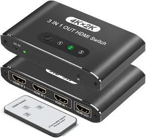 3 Port HDMI Switch 3 in 1 Out 4K UHD HDMI Switcher Splitter, Automatic Switch with Remote Metal HDMI Switch Box Hub Support 4K 30Hz 3D 1080P HDCP1.4 for PS5/4Xbox DVD Player Fire Stick A-p-p-l-e TV PC