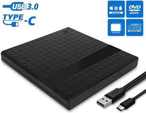 External CD DVD Drive Type C USB 3.0 Slim Portable CD DVD +/-RW DVD Reader Burner Writer, Plug & Play, Low Noise High Speed Data Transfer Drive for Laptop Desktop PC Windows, Linux, Max OS (Black)