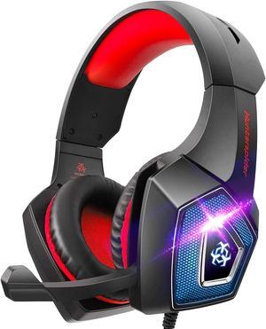 Hunterspider Gaming Headset for PS4, Surround Sound Noise Cancelling Gaming Headset with Microphone&LED Light, Gaming Headphones Compatible with Nintendo Switch/Mac/Xbox one(Adapter Not Included)