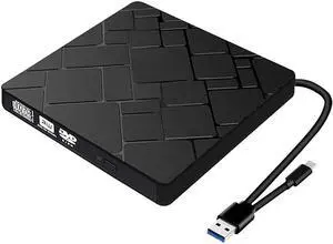 External CD DVD Drive, USB 3.0 with Type-C portable DVD / CD Burner for Laptops / Desktops, Plug & Play, Compatible with Windows 10/8/7 / XP, Linux, Mac OS (black) eokCXOY
