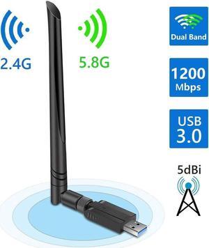USB WiFi Adapter 1200Mbps, USB 3.0 Wireless Network Adapter, 802.11ac WiFi Dongle with Dual Band 2.4GHz 5.8GHz, 5dBi Antenna, Supports Windows 10 8 7 Vista XP, Mac10.6-10.13, Linux