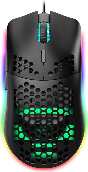 USB Gaming Mouse, Lightweight Gaming Mouse, 6 Button 6 RGB Backlit, up to 6400 DPI, Wired PC Gaming Mouse for Mac Laptop Computer (Black)