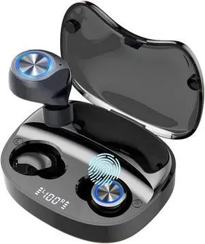 True Wireless Earbuds with Charging Case, Hi-fi Stereo TWS Wireless Earphone with Bluetooth Microphone, Ipx7 Waterproof in Ear Headphones, BT Cordless Earpiece Black
