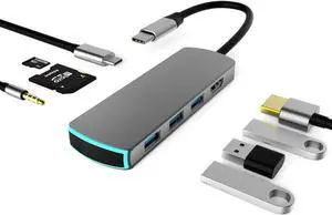 USB C Hub Laptop Docking Station, USB 3.1 Type C Dongle, 8 in 1 USB C to HDMI Multiport Adapter with PD Fast Charge 4K HDMI 3 USB 3.0 Ports SD/TF Card Reader for MacBook Pro