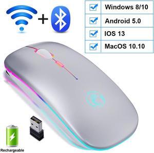 Bluetooth and 2.4G Wireless Mouse, RGB Bluetooth Computer Mouse Gaming Silent Rechargeable Ergonomic Mause With LED Backlit [800/ 1200 /1600DPI] USB Mice For PC Laptop