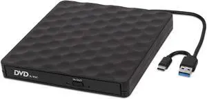External CD DVD Drive, USB 3.0 Optical Drive USB Type C Dual Port DVD Burner CD DVD Rewriter Burner Writer Compatible with Windows XP/7/8/10, MacOS, Linux for MacBook, Laptop, Desktop (Black)