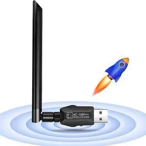 WiFi Adapter 1200 Mbps USB 3.0 Wireless Dongle with 5dBi Dual Band Antenna 5.8GHz 867Mbps+2.4GHz 300Mbps Wifi Stick for Windows/Mac OS/Linux/PC/Desktop/Notebook