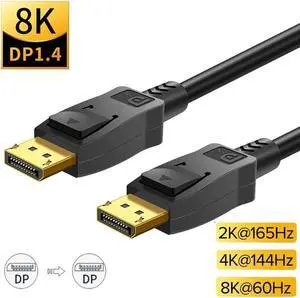 DisplayPort 1.4 Cable 8K @60Hz,VESA Certified Display Port Cable 10ft / 3M, DP to DP 1.4 Cable Cord with [1440P@144Hz, 1080P@240Hz, 4K@120Hz, 8K@60Hz] & HDR HBR3 Support -Gold Black