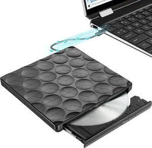 External DVD/CD Drive USB 3.0 with USB C Adapter, Portable DVD/CD Burner External DVD Drive, Super USB 3.0 Plug and Play, External CD DVD Drive for Laptop, Desktop, Mac OS, Windows 11/10/8/7/XP/Linux
