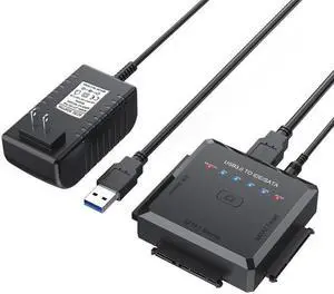 SATA/IDE to USB 3.0 Adapter, Hard Drive Adapter Cable for Universal 2.5/3.5 Inch IDE/SATA w/One Touch Backup, External Hard Drive Reader for 2.5" 3.5" SSD HDD CD/DVD Optical Drives w/12V/2A Adapter