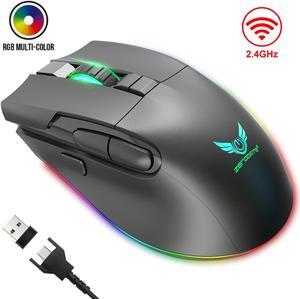 2.4G Wireless Gaming Mouse, RGB Rechargeable Gaming Mice with 3200 DPI Adjustable, 7 Buttons,Fast-Charging,10 millons buttons life Ergonomic Optical Mouse, Accessories for Office, Laptop, Mac (Black)