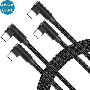 [2P ACK] 90 Degree USB C to USB C Cable 6.6ft/2M, 60W PD Type C Fast Charging Data Cable,Dual Right Angle Nylon Braided Cable for Ma-c-Book Pro 2020, i-Pad Pro/Air, Smartphones, Tablet etc