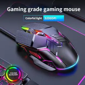 3200DPI Ergonomic Optical Gaming Mice, USB Wired Gaming Mouse, RGB Mause Gamer Mouse with 6 Button, 4 Adjustable DPI [1200-1600-2400-3200 dpi], LED Silent Gaming Mice for PC Laptop Computer