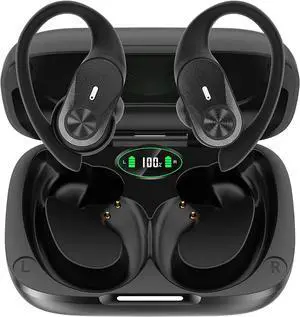 Ture Wireless Earbuds Bluetooth 5.2 with Mic, IP68 Waterproof Sport Headset HiFi Stereo 48Hrs Playtime LED Display, Over Ear Headphones with Earhook In-Ear Earphones for Sports Running Workout eokCXOY