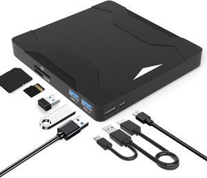 [5 in 1] External CD DVD Drive, USB 3.0 &Type-C Portable CD/DVD+/-RW Optical Drive/DVD Player for Laptop, External CD/DVD Burner Compatible with Desktop PC Laptop Windows Linux Mac OS